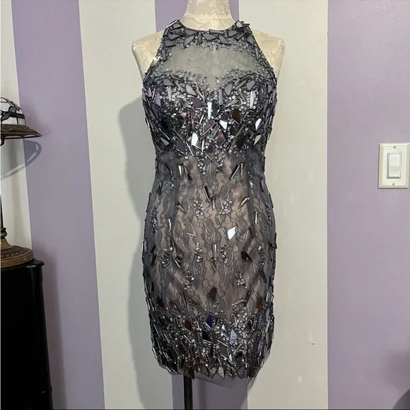 open lace back dress Sequin Applique Sheer Corset Gown main image 1